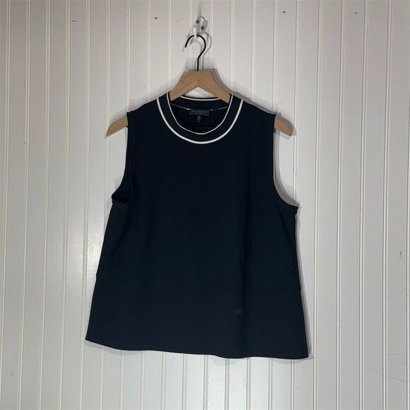 Rag & Bone Black Sleeveless Tank Top L Contrast Trim Minimalist Quiet Luxury - Picture 1 of 8